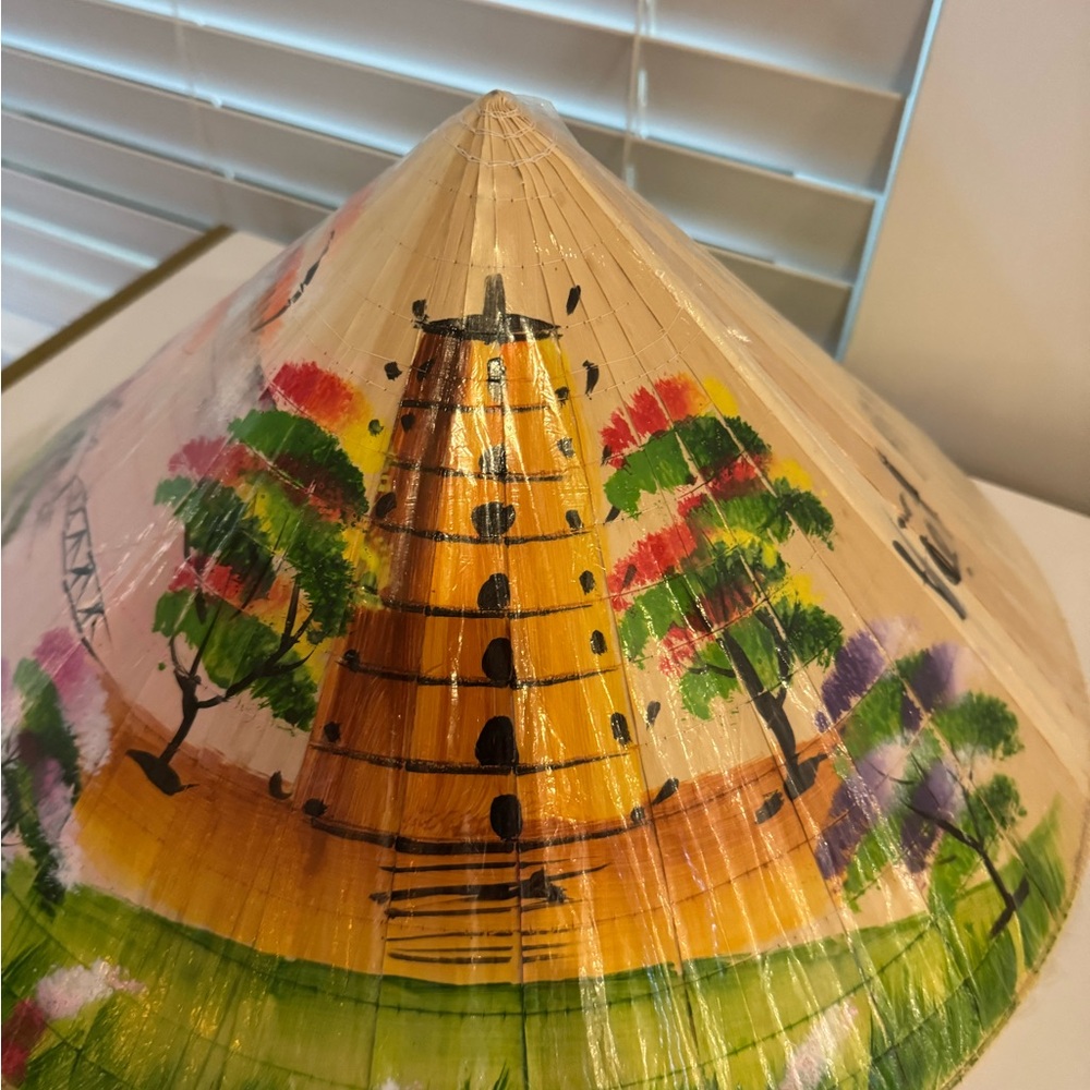 Hand-Painted Asian Conical Hat